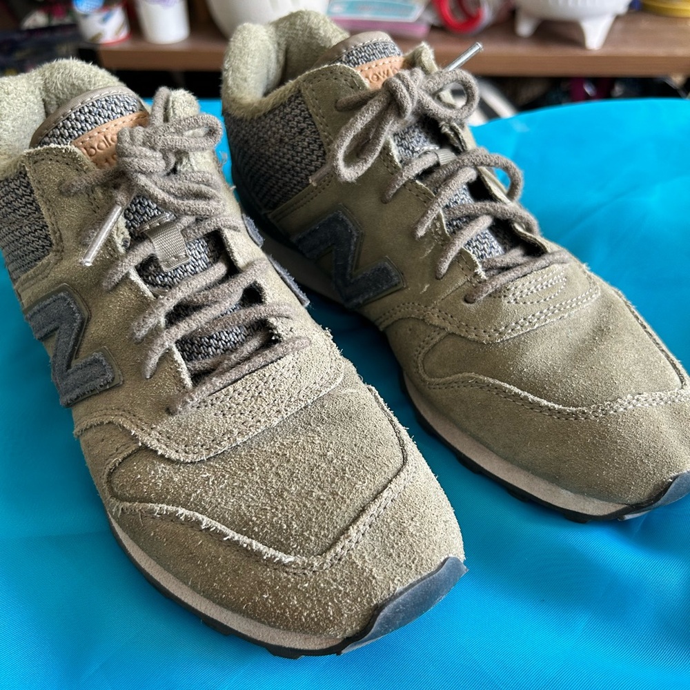 New Balance Olive Green Suede Athletic Sneakers
